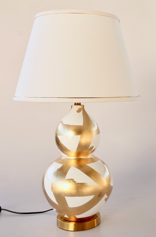 Off White & Gold Painted Lamp Base With Gold Trim Shade